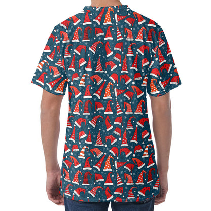 Christmas Santa Hats Pattern Print Men's Velvet T-Shirt