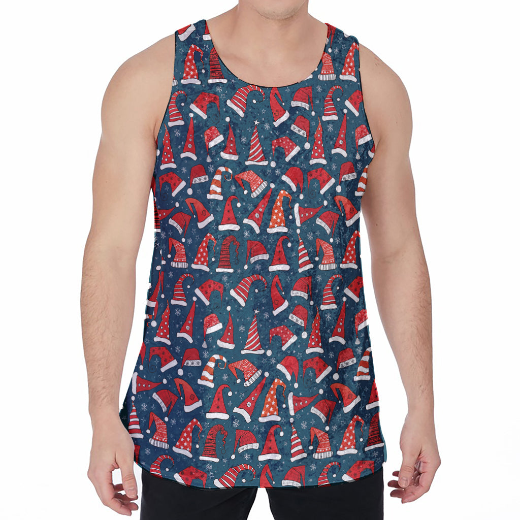 Christmas Santa Hats Pattern Print Men's Velvet Tank Top