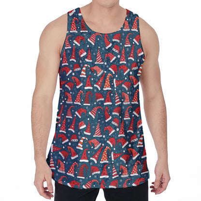 Christmas Santa Hats Pattern Print Men's Velvet Tank Top