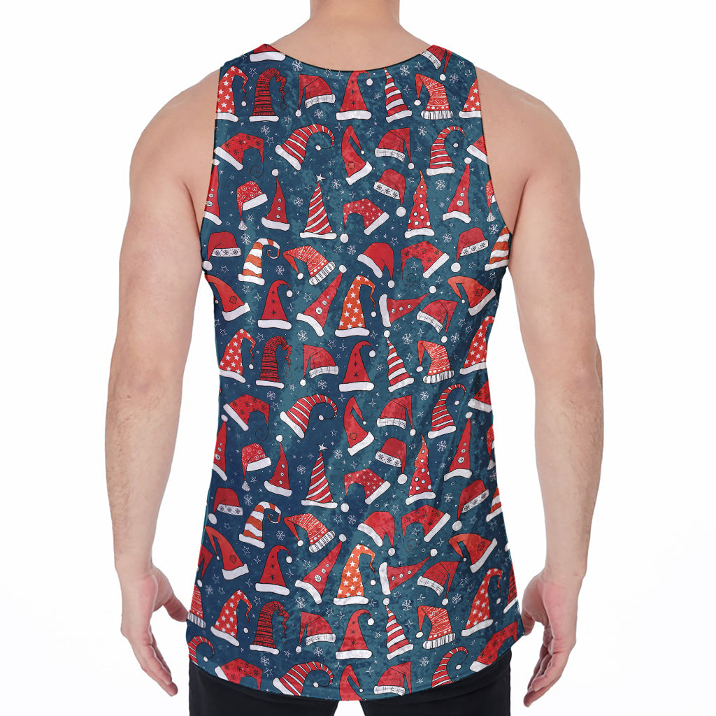 Christmas Santa Hats Pattern Print Men's Velvet Tank Top