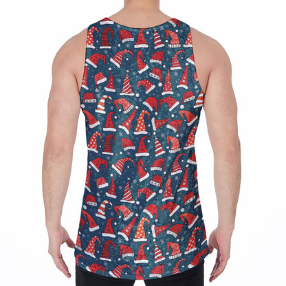 Christmas Santa Hats Pattern Print Men's Velvet Tank Top