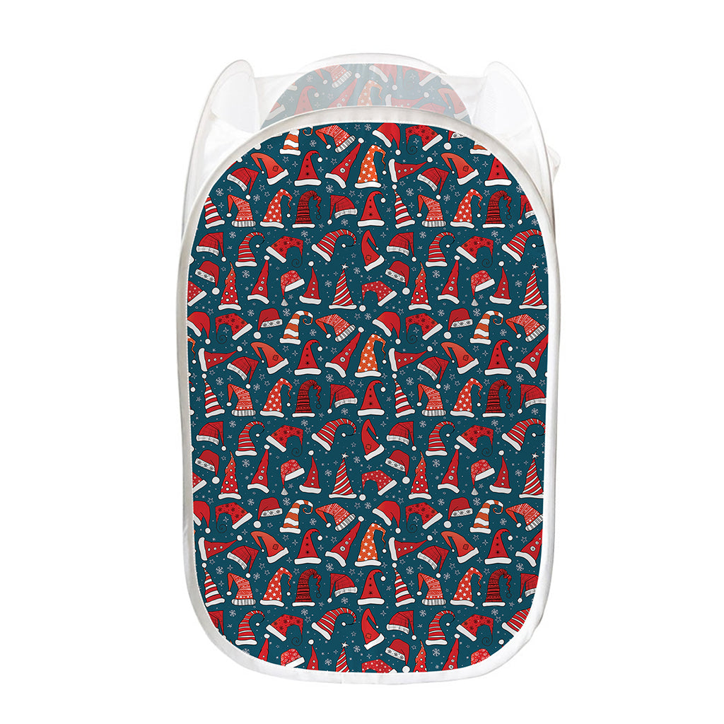 Christmas Santa Hats Pattern Print Mesh Laundry Hamper