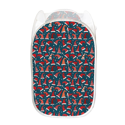 Christmas Santa Hats Pattern Print Mesh Laundry Hamper