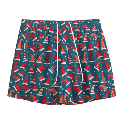 Christmas Santa Hats Pattern Print Mesh Shorts