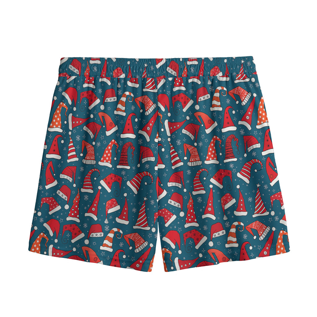 Christmas Santa Hats Pattern Print Mesh Shorts