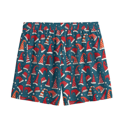Christmas Santa Hats Pattern Print Mesh Shorts