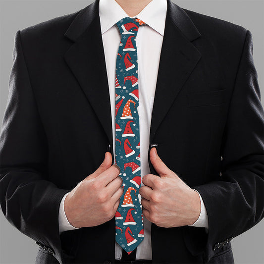 Christmas Santa Hats Pattern Print Necktie