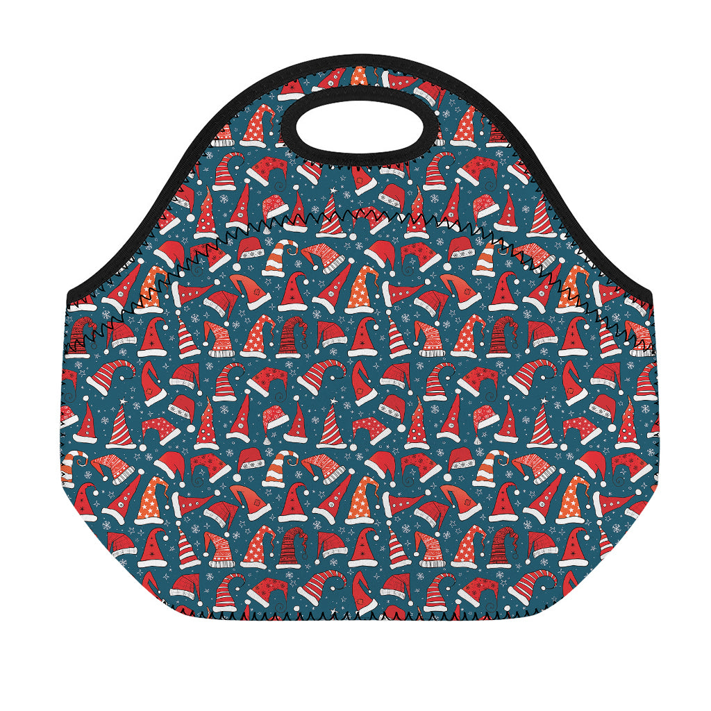 Christmas Santa Hats Pattern Print Neoprene Lunch Bag