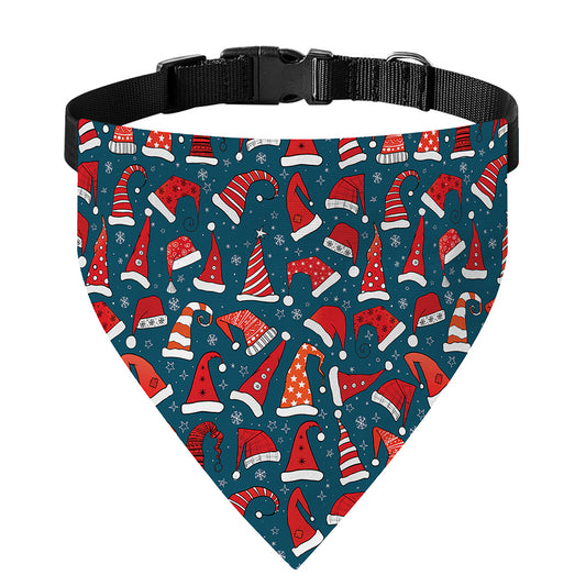 Christmas Santa Hats Pattern Print Over The Collar Dog Bandana