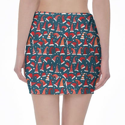 Christmas Santa Hats Pattern Print Pencil Mini Skirt