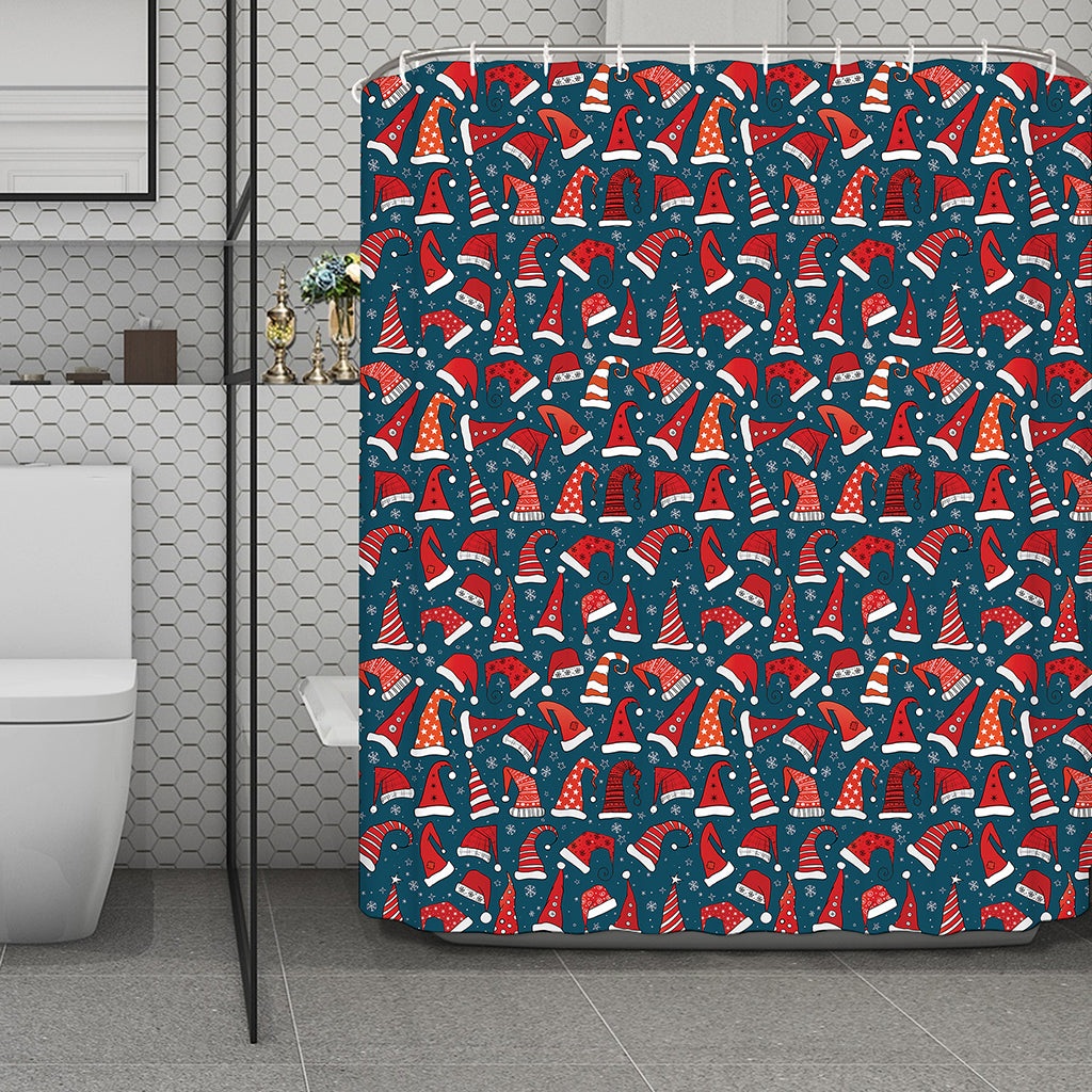 Christmas Santa Hats Pattern Print Polyester Shower Curtain