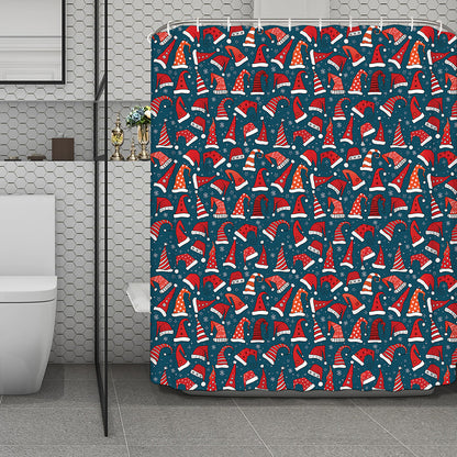 Christmas Santa Hats Pattern Print Polyester Shower Curtain