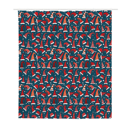 Christmas Santa Hats Pattern Print Polyester Shower Curtain
