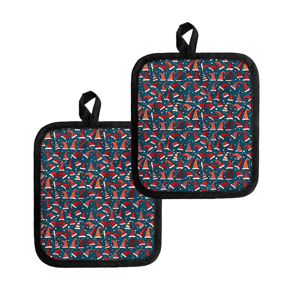 Christmas Santa Hats Pattern Print Pot Holders