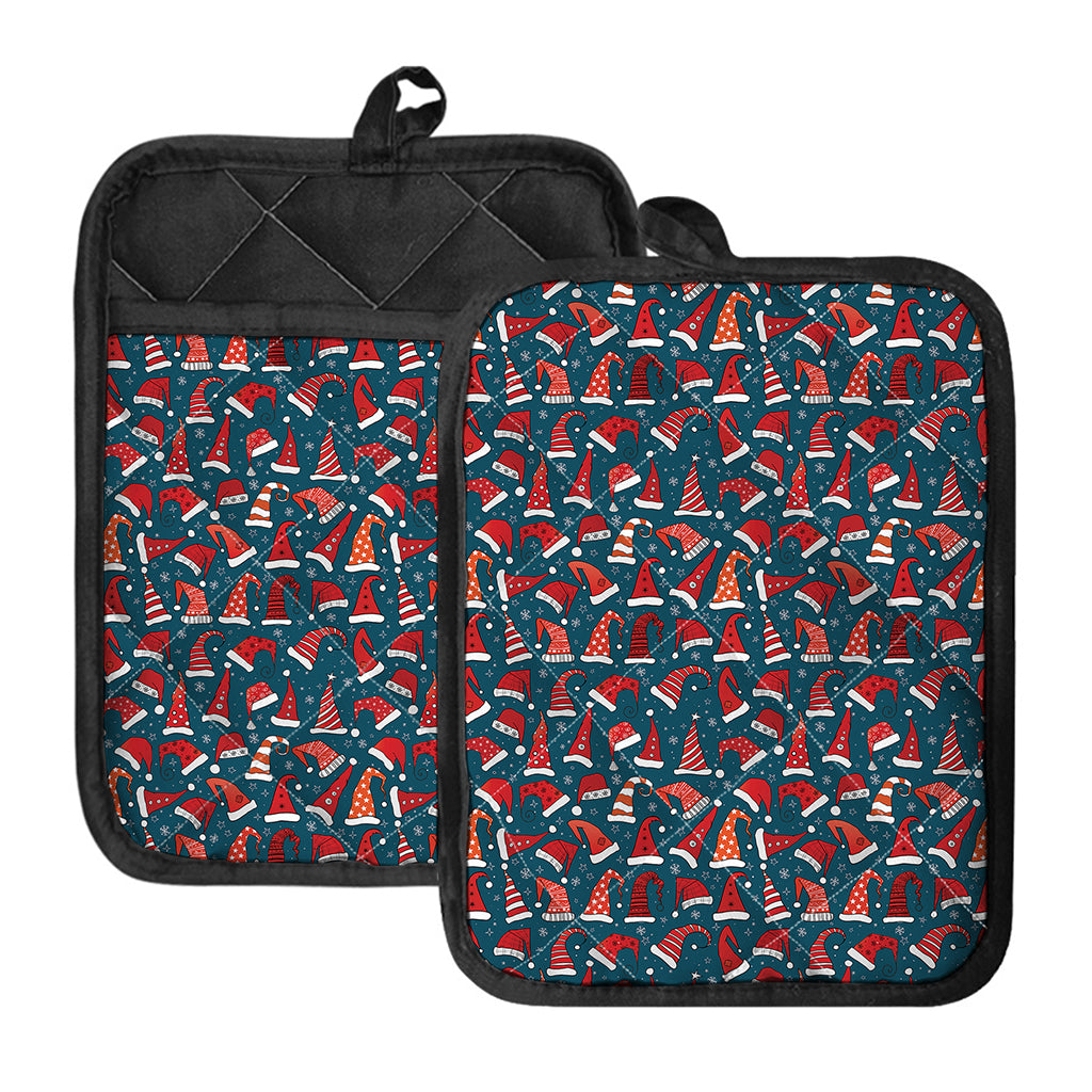 Christmas Santa Hats Pattern Print Pot Holders With Pocket