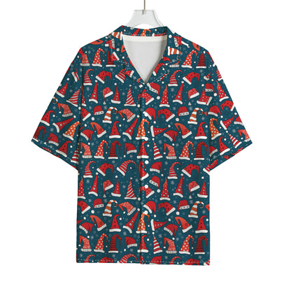 Christmas Santa Hats Pattern Print Rayon Hawaiian Shirt