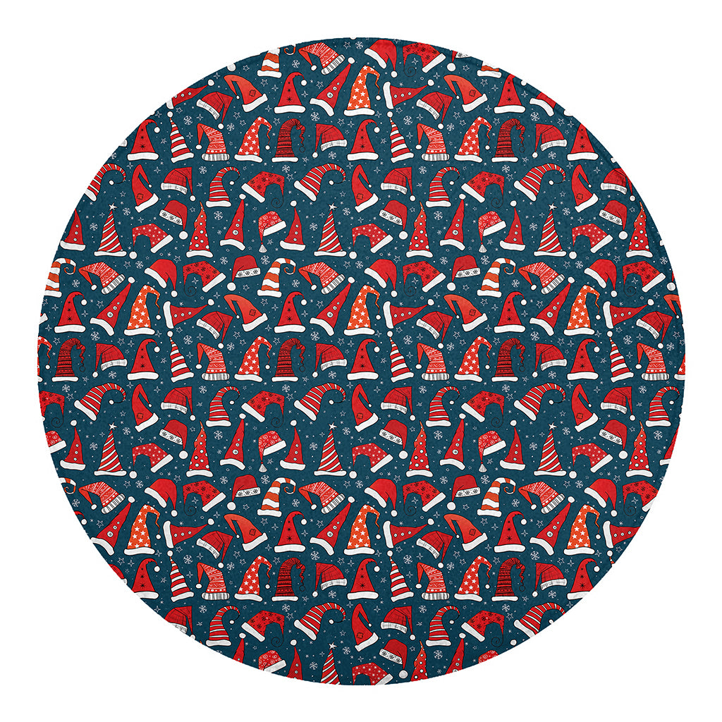 Christmas Santa Hats Pattern Print Round Blanket