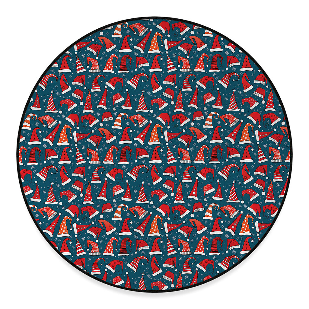 Christmas Santa Hats Pattern Print Round Floor Mat