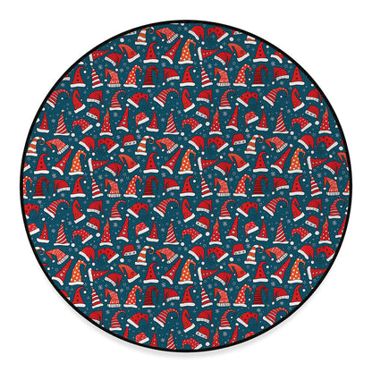 Christmas Santa Hats Pattern Print Round Floor Mat