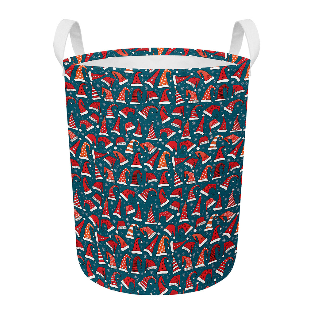 Christmas Santa Hats Pattern Print Round Laundry Basket