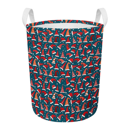 Christmas Santa Hats Pattern Print Round Laundry Basket