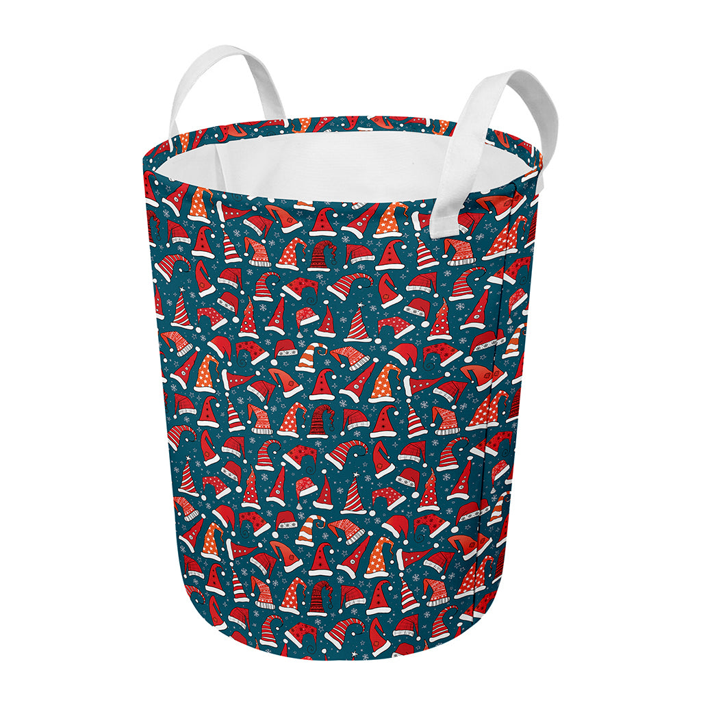 Christmas Santa Hats Pattern Print Round Laundry Basket