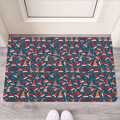 Christmas Santa Hats Pattern Print Rubber Doormat
