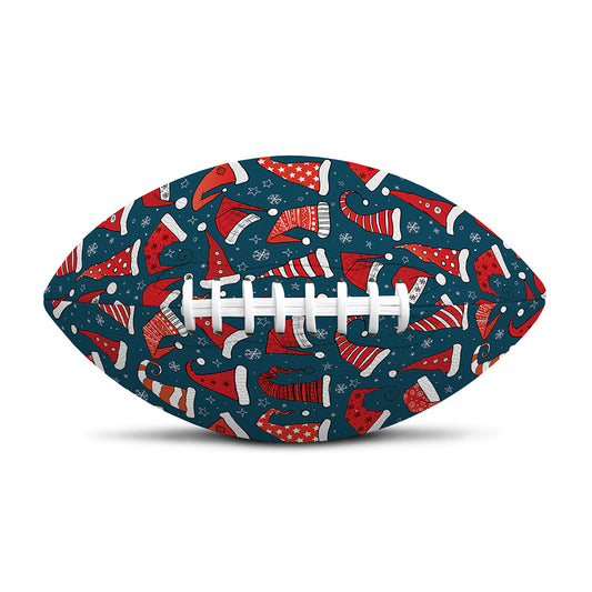 Christmas Santa Hats Pattern Print Rugby Ball