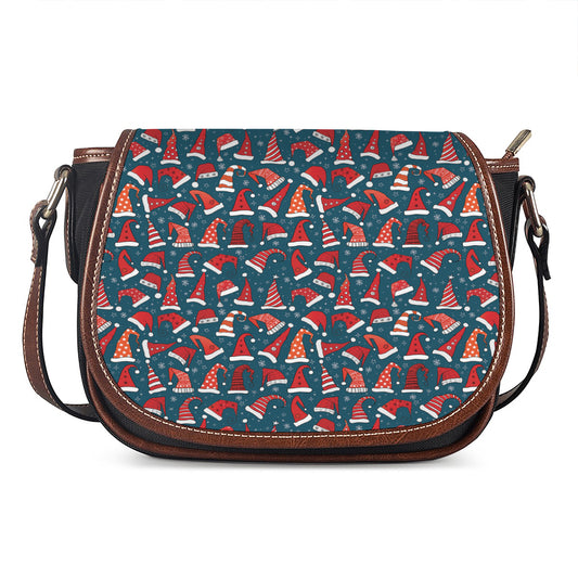 Christmas Santa Hats Pattern Print Saddle Bag