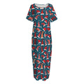 Christmas Santa Hats Pattern Print Short Sleeve Long Nightdress
