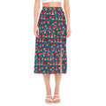 Christmas Santa Hats Pattern Print Side Slit Midi Skirt