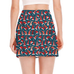 Christmas Santa Hats Pattern Print Side Slit Mini Skirt