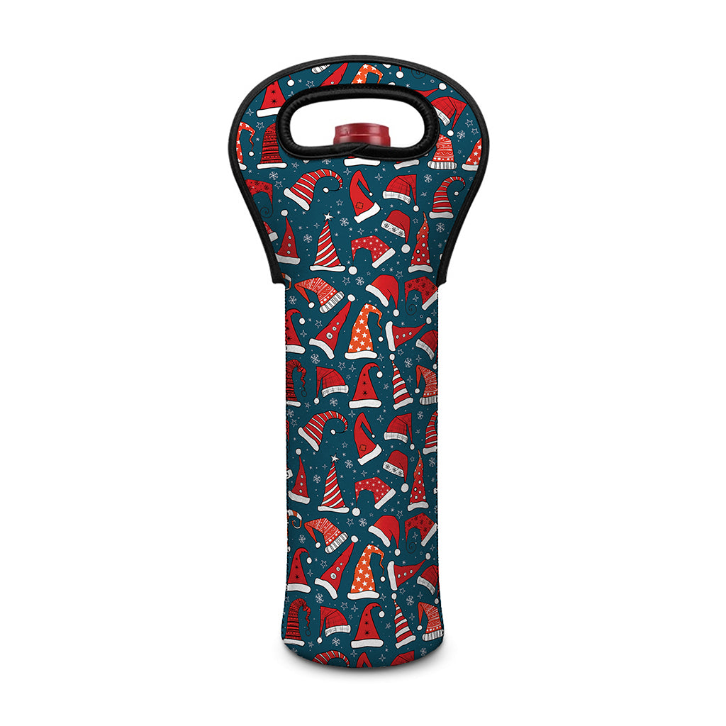 Christmas Santa Hats Pattern Print Single Neoprene Wine Tote