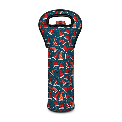 Christmas Santa Hats Pattern Print Single Neoprene Wine Tote