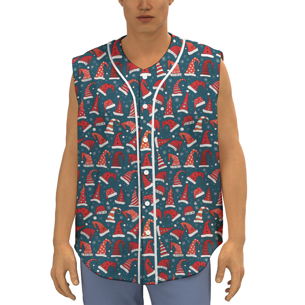 Christmas Santa Hats Pattern Print Sleeveless Baseball Jersey