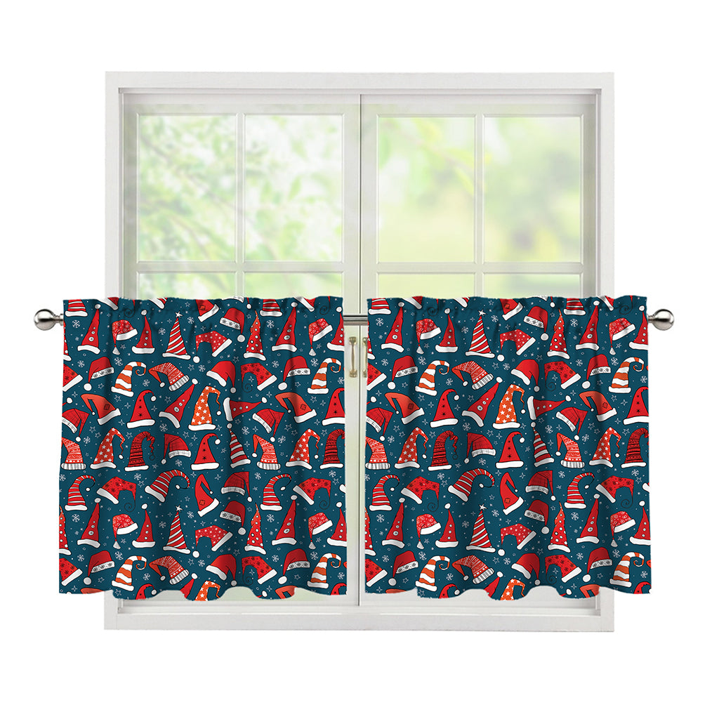 Christmas Santa Hats Pattern Print Tier Curtains