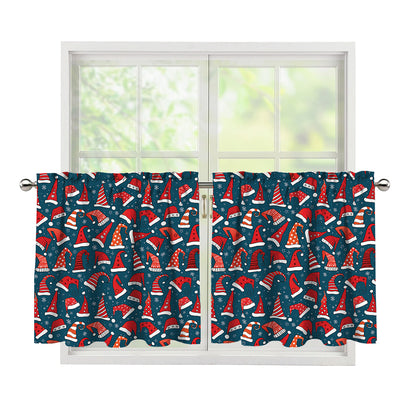 Christmas Santa Hats Pattern Print Tier Curtains