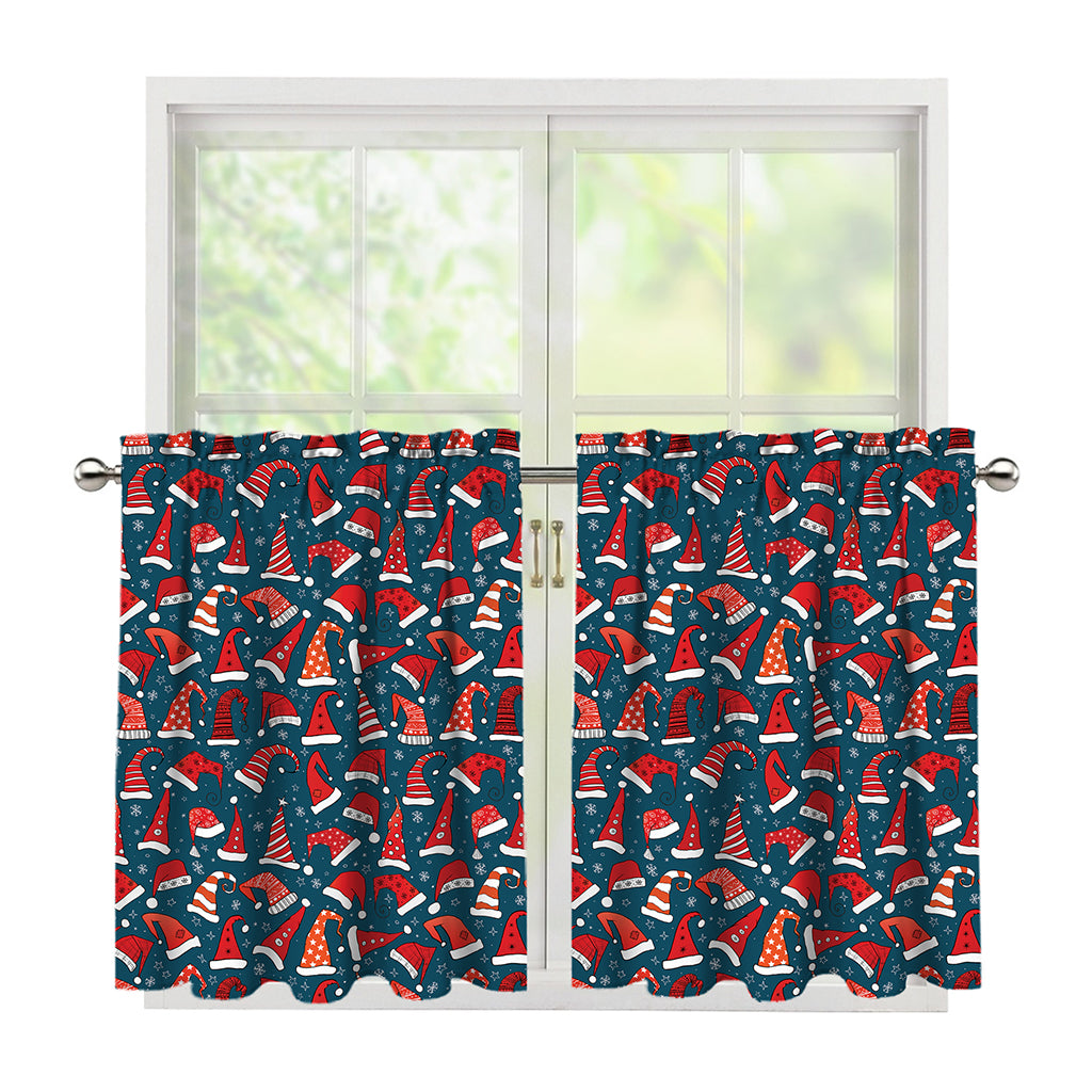 Christmas Santa Hats Pattern Print Tier Curtains