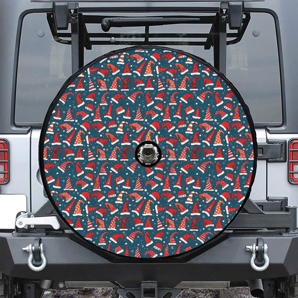 Christmas Santa Hats Pattern Print Tire Cover With Camera Hole