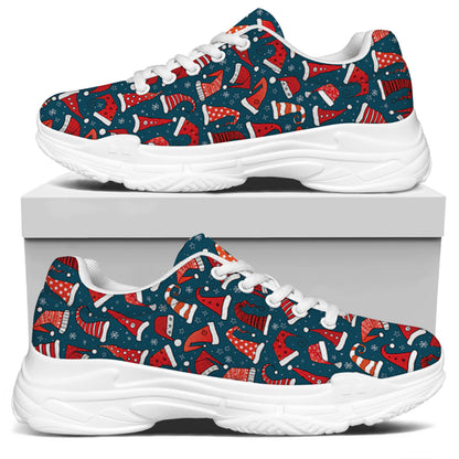 Christmas Santa Hats Pattern Print White Chunky Shoes