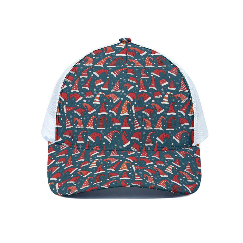 Christmas Santa Hats Pattern Print White Mesh Trucker Cap