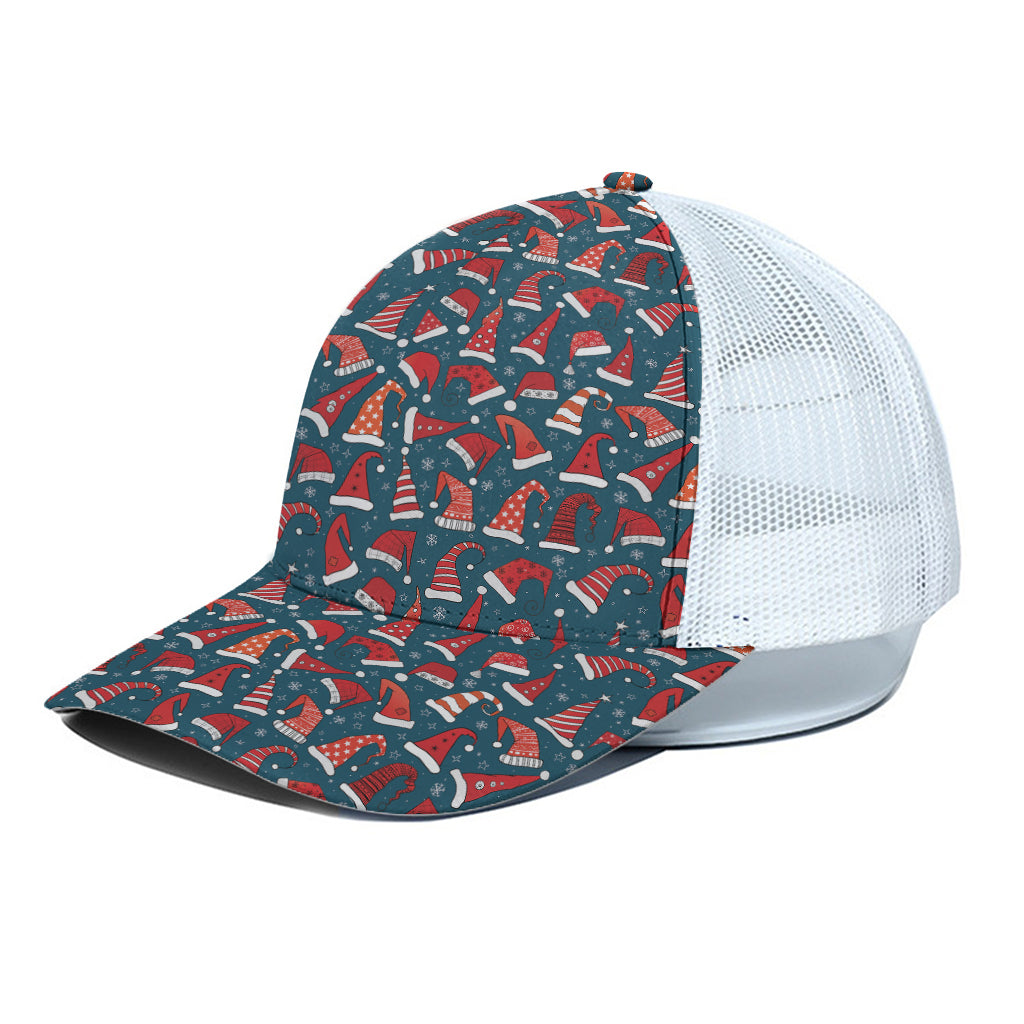 Christmas Santa Hats Pattern Print White Mesh Trucker Cap