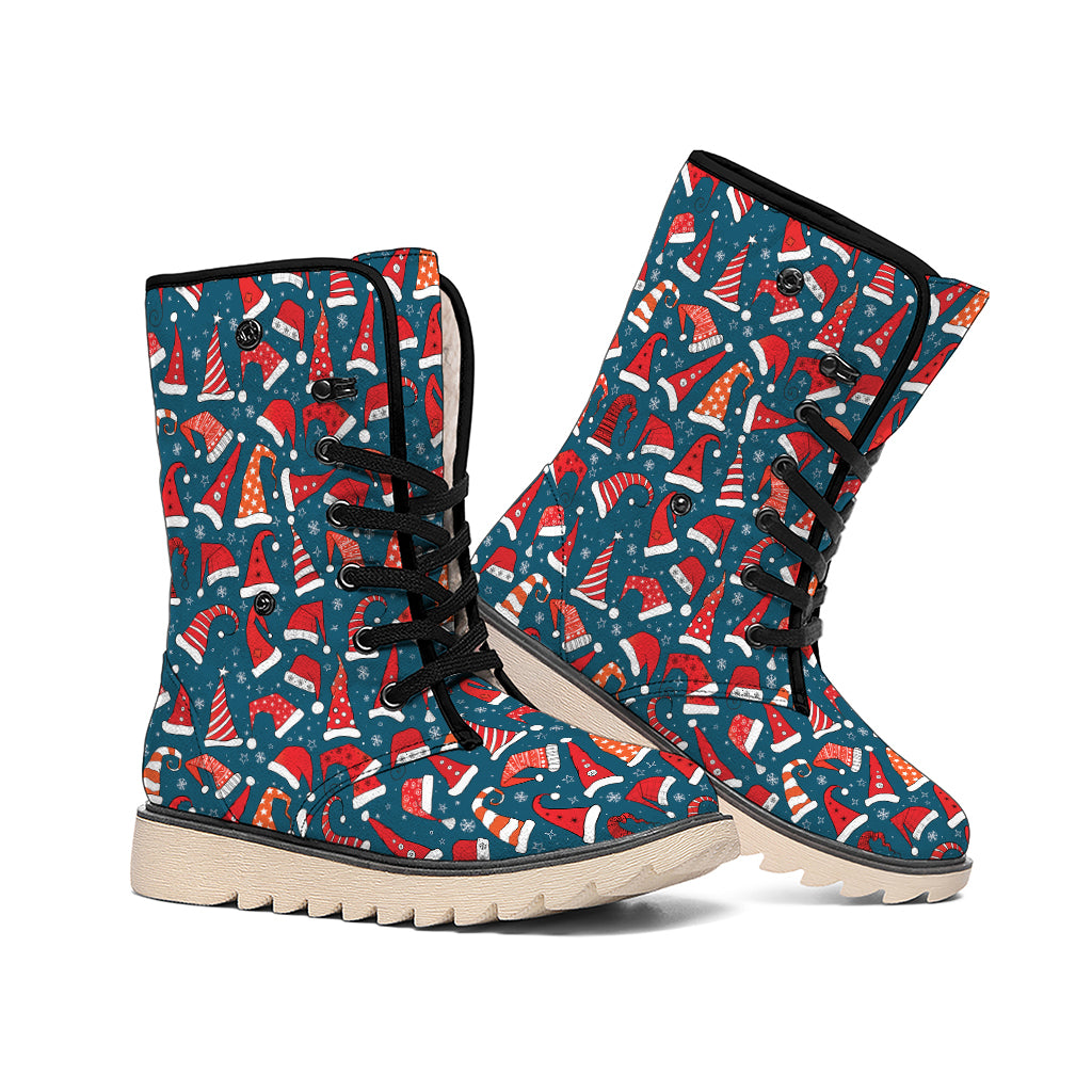 Christmas Santa Hats Pattern Print Winter Boots