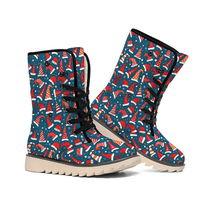 Christmas Santa Hats Pattern Print Winter Boots
