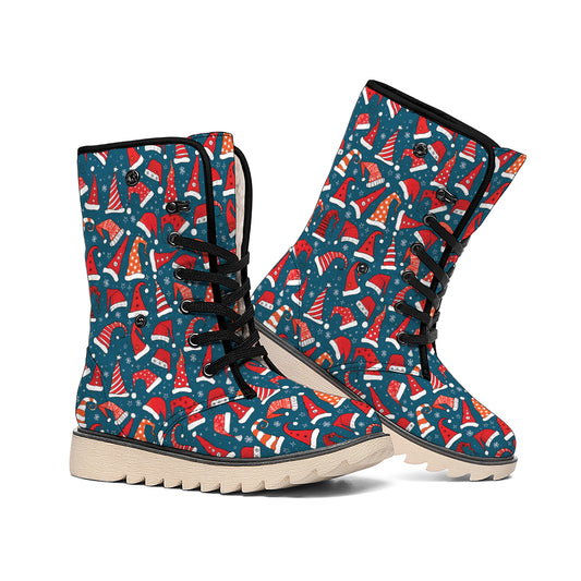 Christmas Santa Hats Pattern Print Winter Boots