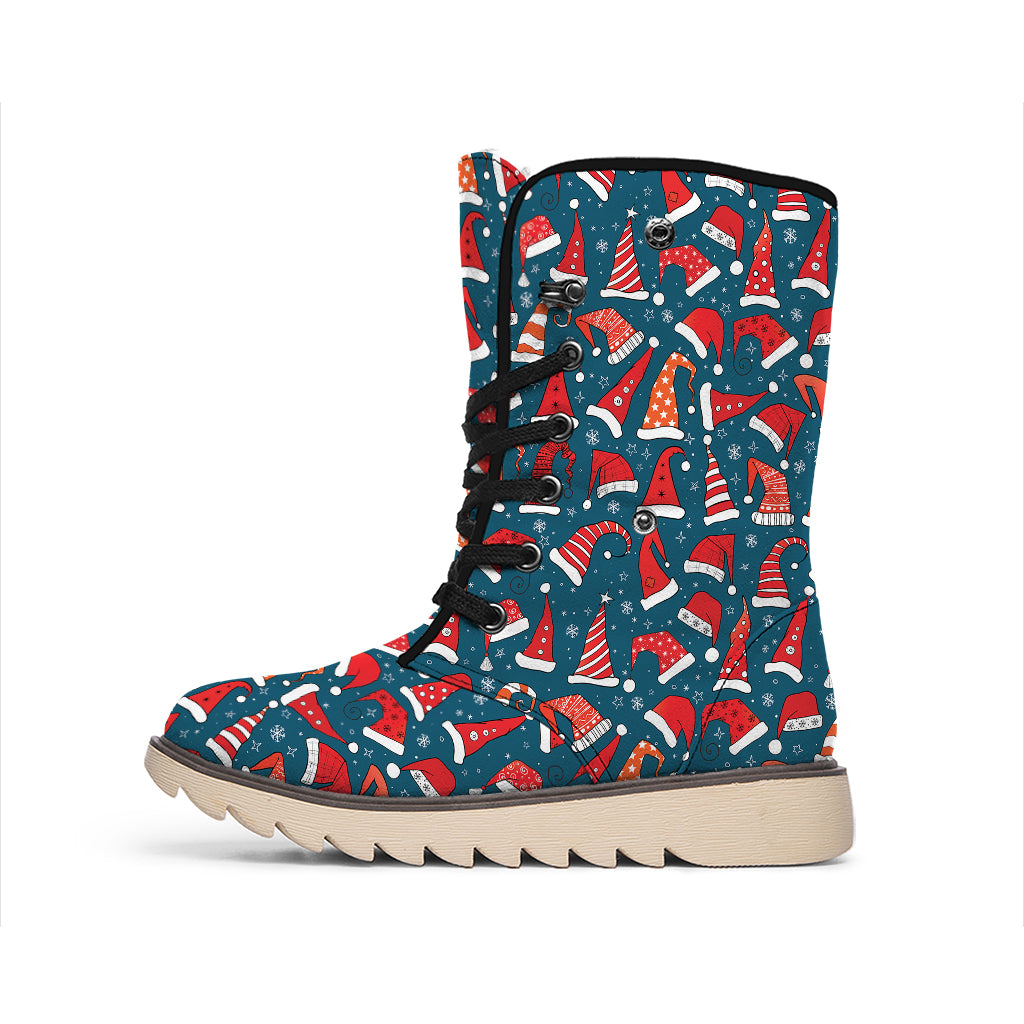 Christmas Santa Hats Pattern Print Winter Boots