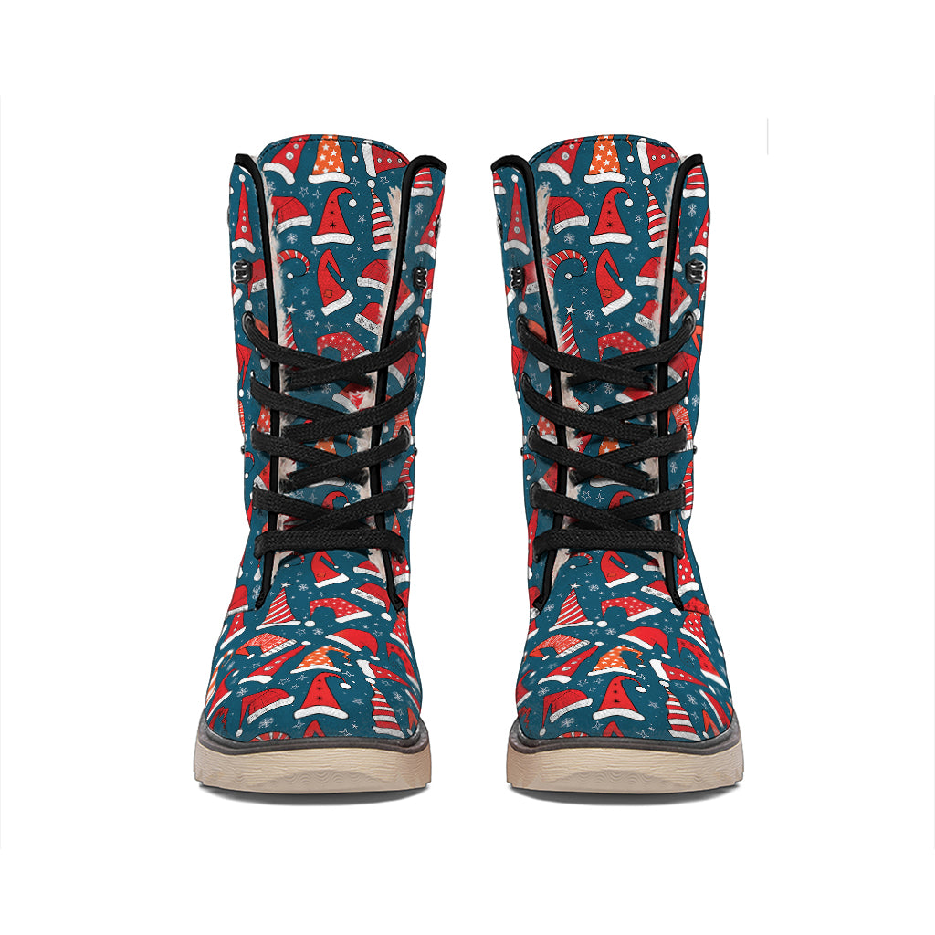 Christmas Santa Hats Pattern Print Winter Boots