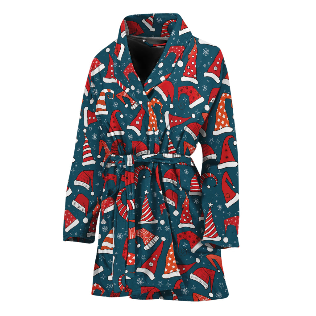 Christmas Santa Hats Pattern Print Women's Bathrobe