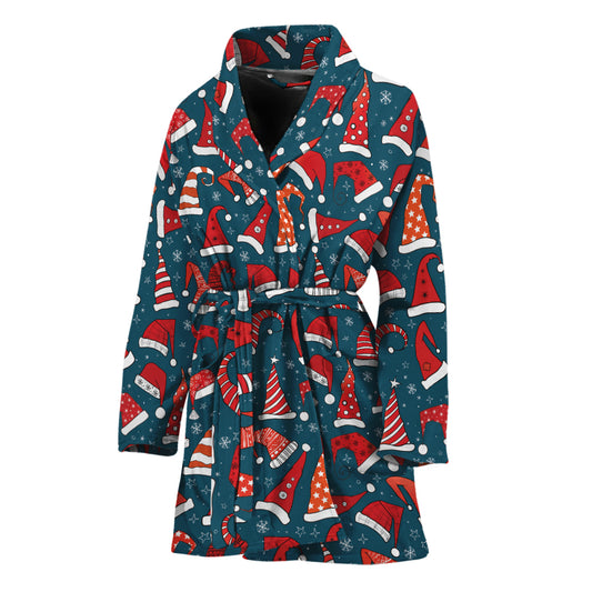 Christmas Santa Hats Pattern Print Women's Bathrobe