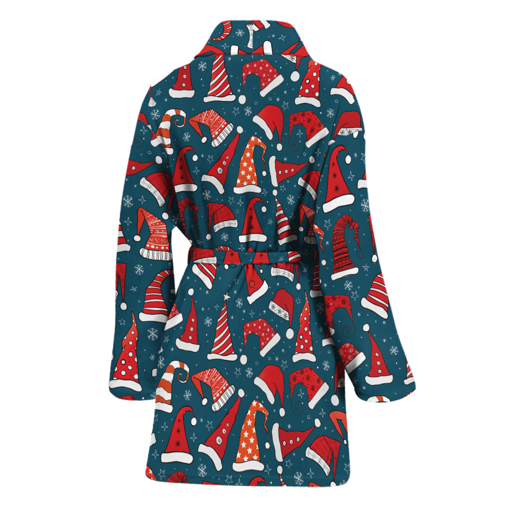 Christmas Santa Hats Pattern Print Women's Bathrobe